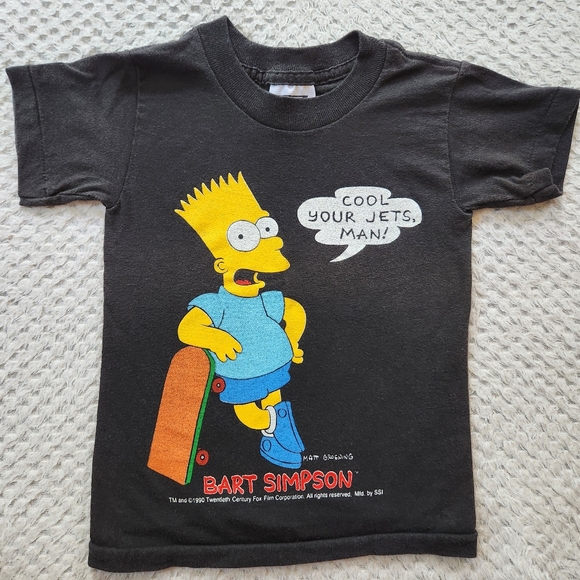 Vintage 90s Single Stitch Bart Simpson Cool Your Jets Graphic Tshirt Kids Sz 4 - Picture 1 of 5